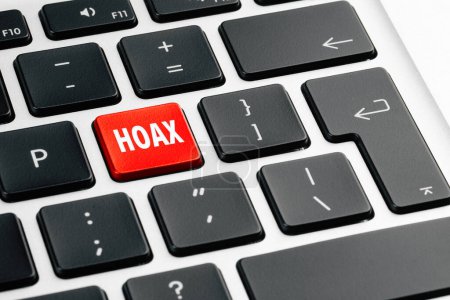 Photo for Red button with word Hoax on laptop keyboard, closeup - Royalty Free Image
