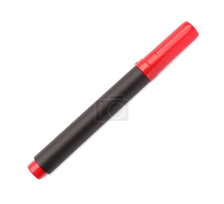 Photo for Bright red marker isolated on white, top view. School stationery - Royalty Free Image
