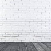Room with white brick wall and wooden floor Poster #648554484
