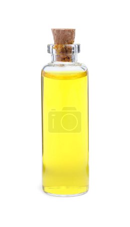Téléchargez les photos : Bouteille en verre de colorant alimentaire jaune sur fond blanc - en image libre de droit