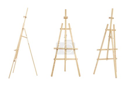 Wooden easel isolated on white, different sides