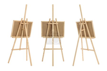 Photo for Wooden easel with canvas isolated on white, different sides - Royalty Free Image