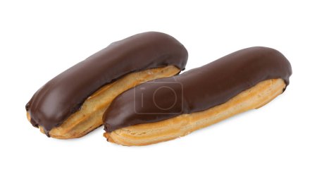 Photo for Delicious eclairs covered with chocolate isolated on white - Royalty Free Image