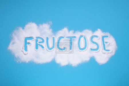 Photo for Word Fructose made of powder on light blue background, flat lay - Royalty Free Image