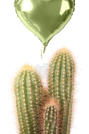 Photo for Green balloon over cacti on white background - Royalty Free Image