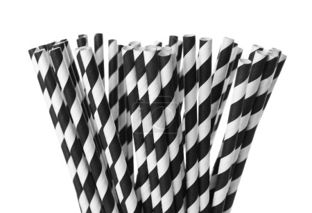 Photo for Striped paper cocktail tubes on white background - Royalty Free Image
