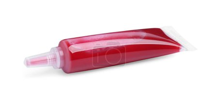 Téléchargez les photos : Tube avec colorant alimentaire rouge sur fond blanc - en image libre de droit