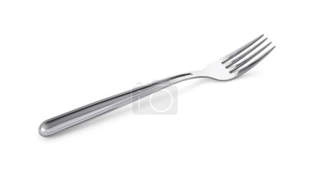 Foto de One shiny metal fork isolated on white - Imagen libre de derechos