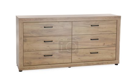 Téléchargez les photos : New wooden chest of drawers isolated on white - en image libre de droit