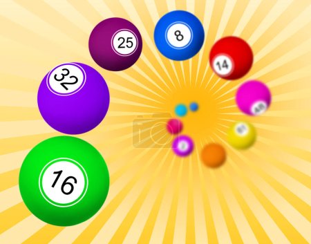 Whirl of lottery balls on orange background
