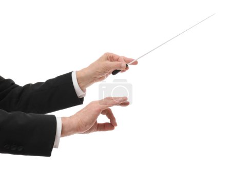 Foto de Conductor profesional con bastón sobre fondo blanco, primer plano - Imagen libre de derechos