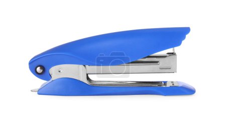 New bright blue stapler isolated on white