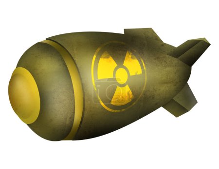 Illustration of atomic weapon with radiation warning symbol on white background