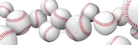 Téléchargez les photos : Beaucoup de balles de baseball volant sur fond blanc - en image libre de droit