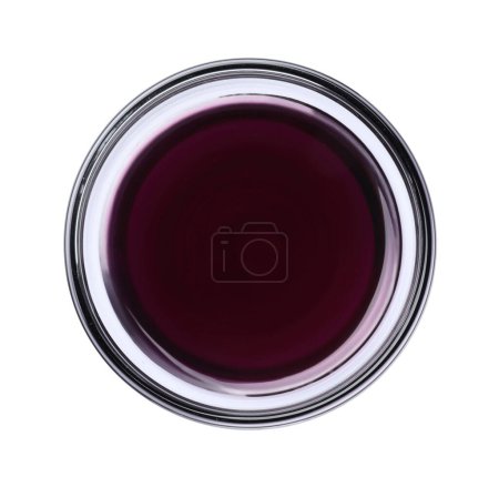 Téléchargez les photos : Bol en verre avec colorant alimentaire violet isolé sur blanc, vue de dessus - en image libre de droit