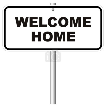 Téléchargez les photos : Panneau de signalisation avec phrase Bienvenue à la maison sur fond blanc - en image libre de droit