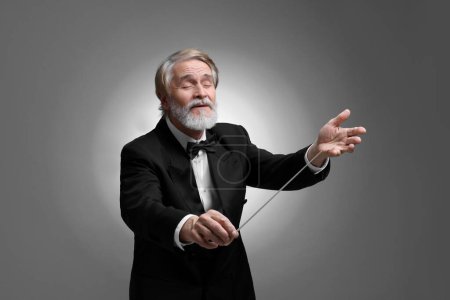 Foto de Conductor profesional con bastón sobre fondo gris - Imagen libre de derechos