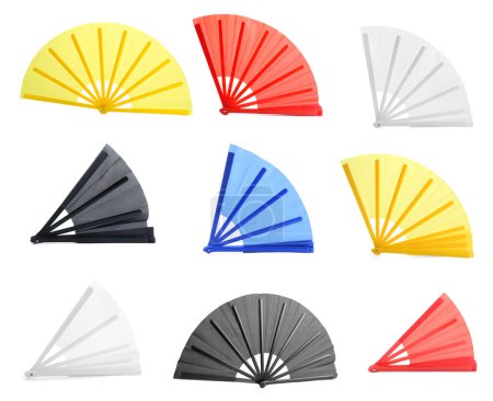 Photo for Collage with beautiful hand fans on white background - Royalty Free Image