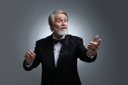 Foto de Conductor profesional con bastón sobre fondo gris - Imagen libre de derechos