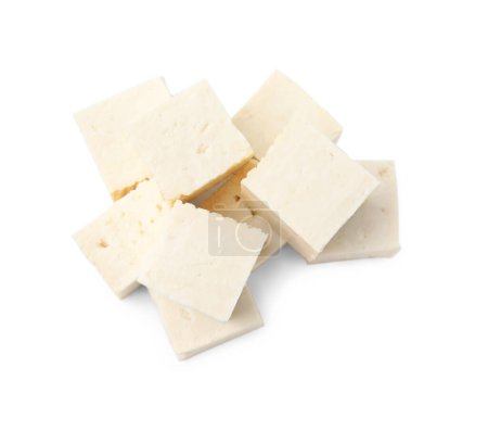 Foto de Delicioso queso de tofu aislado en blanco, vista superior - Imagen libre de derechos