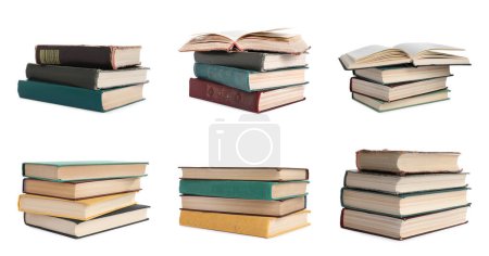 Set of stacked books isolated on white