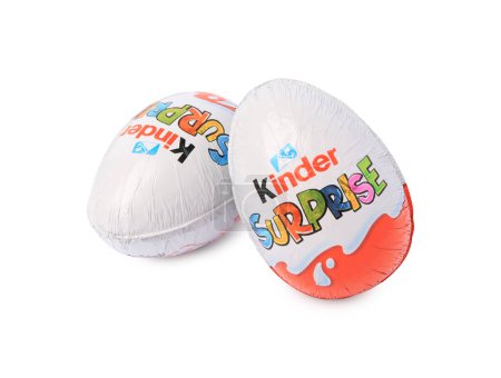 Photo for Slynchev Bryag, Bulgaria - May 23, 2023: Kinder Surprise Eggs on white background - Royalty Free Image