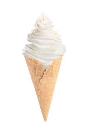 Photo for Tasty ice cream in waffle cone isolated on white. Soft serve - Royalty Free Image