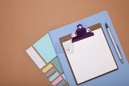 Photo for To do notes, stationery and planner on brown background, flat lay. Space for text - Royalty Free Image