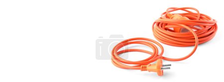 Photo for One extension cord on white background. Space for text - Royalty Free Image