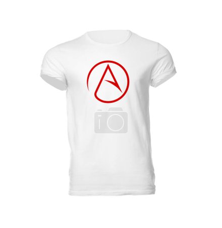 Foto de Camiseta con estilo con signo de ateísmo aislado en blanco - Imagen libre de derechos