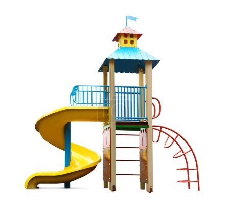 Foto de Colorido juego al aire libre aislado en blanco. Equipamiento moderno para parques infantiles - Imagen libre de derechos