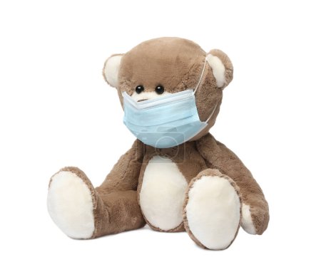 Photo for Cute teddy bear with medical mask isolated on white - Royalty Free Image