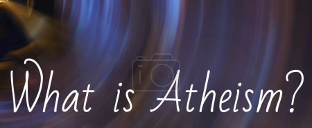 Foto de Pregunta ¿Qué es el ateísmo sobre fondo borroso, diseño de banner - Imagen libre de derechos