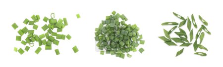 Photo for Heaps of chopped green onion on white background, top view - Royalty Free Image