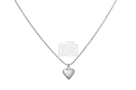 One metal chain with heart pendant isolated on white. Luxury jewelry