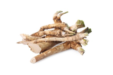 Photo for Pile of fresh horseradish roots isolated on white - Royalty Free Image