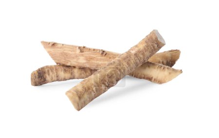 Photo for Fresh cut horseradish roots isolated on white - Royalty Free Image