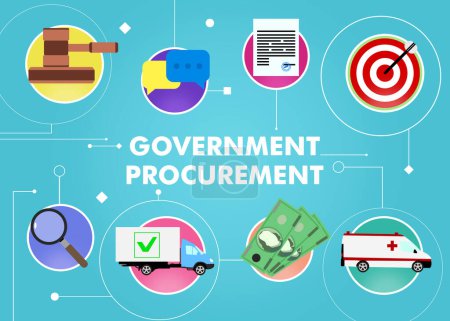Photo for Scheme with text Government Procurement and different icons on light blue background, illustration - Royalty Free Image