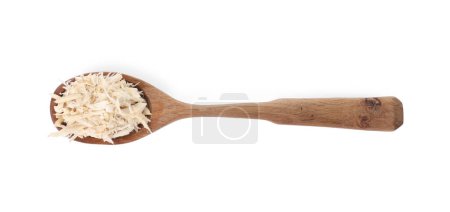 Téléchargez les photos : Cuillère avec raifort râpé isolé sur blanc, vue de dessus - en image libre de droit