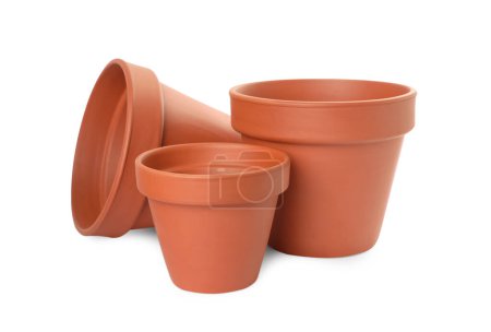 Photo for Empty clay flower pots isolated on white - Royalty Free Image