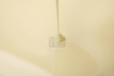 Téléchargez les photos : Vue rapprochée de la coulée de lait condensé. Produits laitiers - en image libre de droit