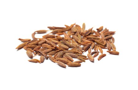 Heap of aromatic caraway (Persian cumin) seeds isolated on white