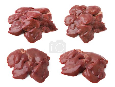 Fresh raw chicken liver isolated on white, collection