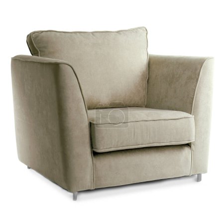 Foto de Un cómodo sillón gris amarillento aislado en blanco - Imagen libre de derechos