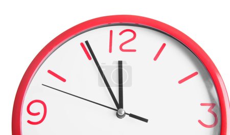 Photo for Clock showing five minutes until midnight on white background, closeup. New Year countdown - Royalty Free Image