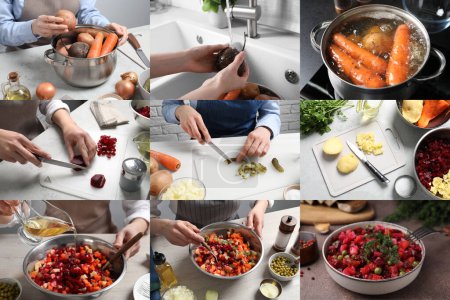 Step by step recipe of delicious vinaigrette salad, set with photos of cooking process