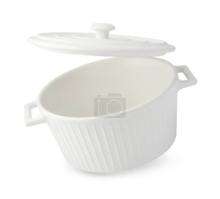 Photo for One empty ceramic pot with lid isolated on white - Royalty Free Image