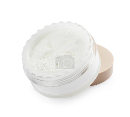 Rice loose face powder isolated on white. Makeup product