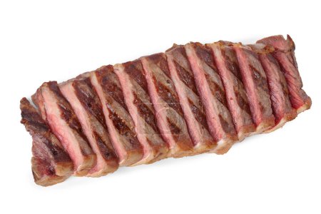 Delicious grilled beef steak isolated on white, top view