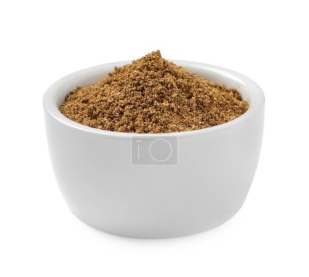 Bowl of aromatic caraway (Persian cumin) powder isolated on white